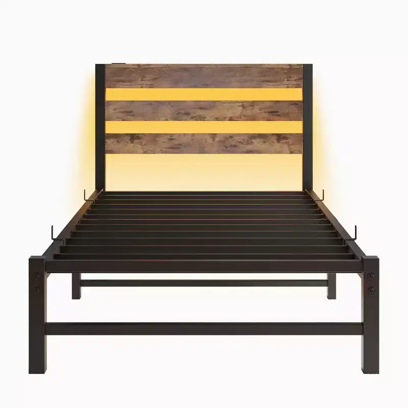 MAYEERTY Twin Size Platform Bed Frame with RGB LED Lights, USB Charging Station, Heavy Duty No Box Spring Needed
