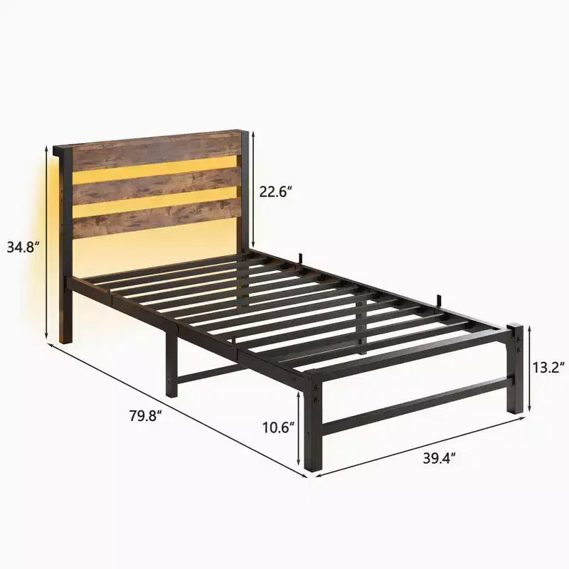 MAYEERTY Twin Size Platform Bed Frame with RGB LED Lights, USB Charging Station, Heavy Duty No Box Spring Needed