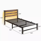 Base per letto a piattaforma MAYEERTY a una piazza e mezza con luci LED RGB, stazione di ricarica USB, resistente, non necessita di rete a molle
