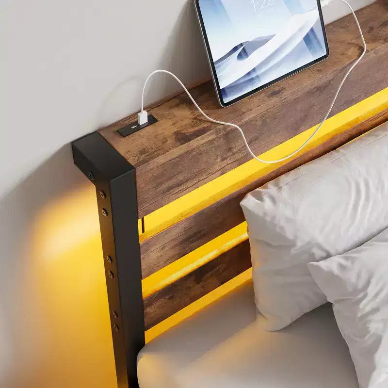 MAYEERTY Twin Size Platform Bed Frame with RGB LED Lights, USB Charging Station, Heavy Duty No Box Spring Needed