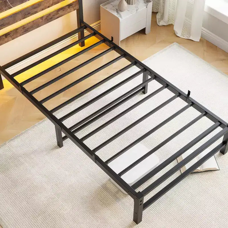MAYEERTY Twin Size Platform Bed Frame with RGB LED Lights, USB Charging Station, Heavy Duty No Box Spring Needed