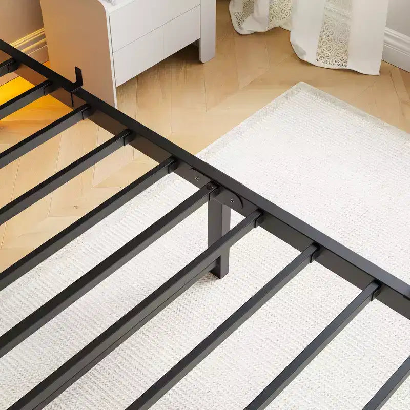 MAYEERTY Twin Size Platform Bed Frame with RGB LED Lights, USB Charging Station, Heavy Duty No Box Spring Needed