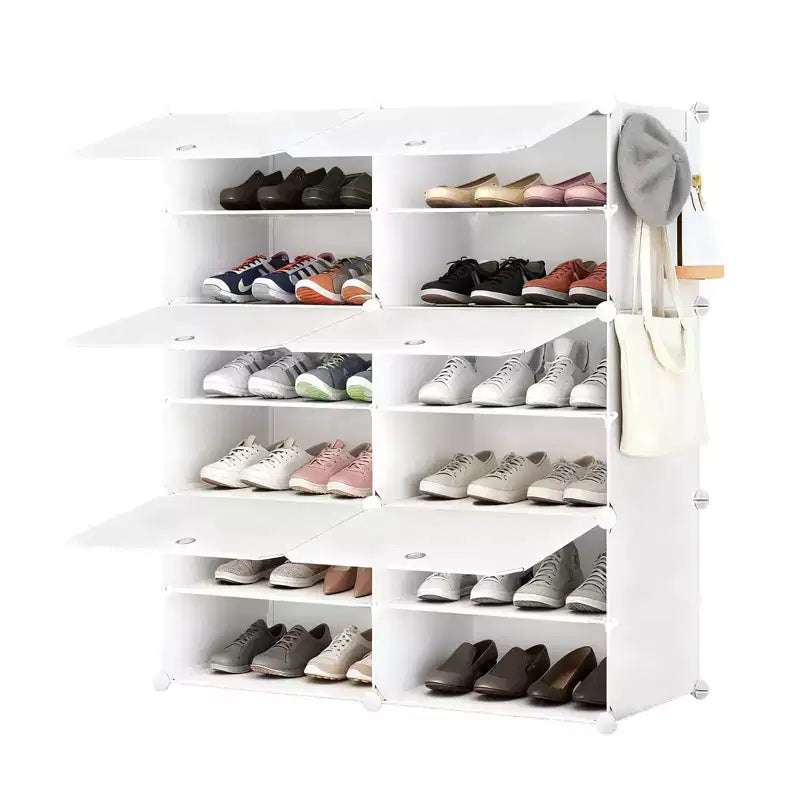 MAYEERTY 6-Layer Shoe Rack Storage Cabinet with Door, Stackable & Detachable