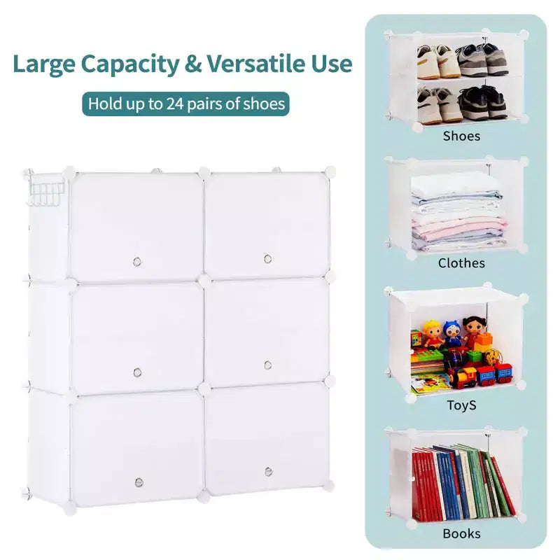 MAYEERTY 6-Layer Shoe Rack Storage Cabinet with Door, Stackable & Detachable
