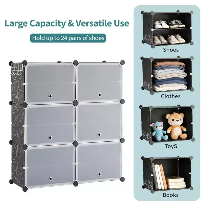 MAYEERTY 6-Layer Shoe Rack Storage Cabinet with Door, Stackable & Detachable
