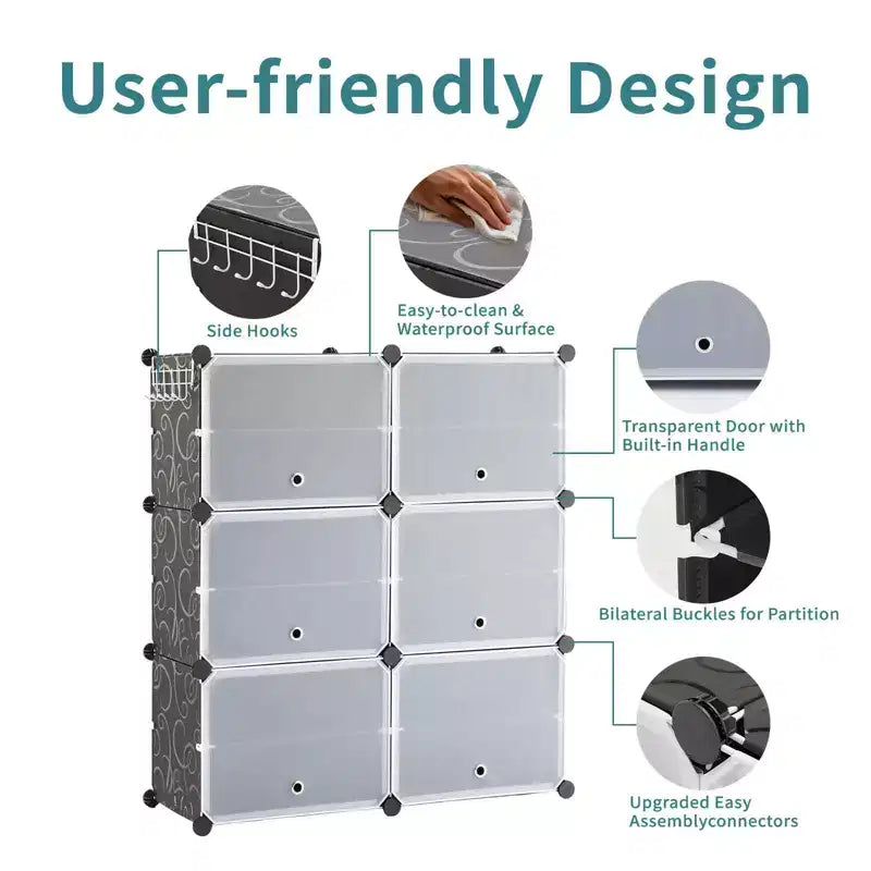 MAYEERTY 6-Layer Shoe Rack Storage Cabinet with Door, Stackable & Detachable