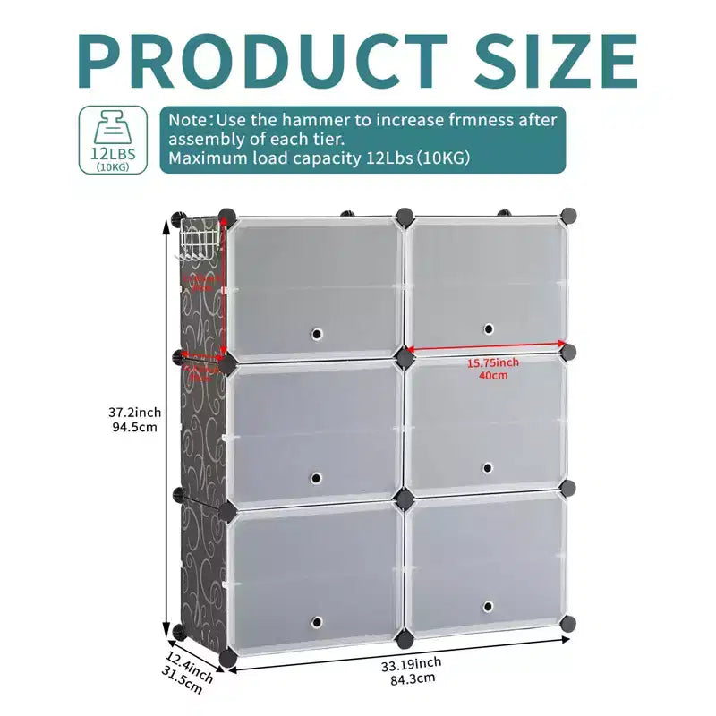 MAYEERTY 6-Layer Shoe Rack Storage Cabinet with Door, Stackable & Detachable