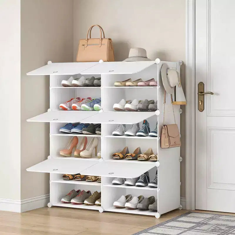 MAYEERTY 6-Layer Shoe Rack Storage Cabinet with Door, Stackable & Detachable