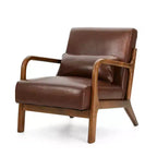 Poltrona accent Mid-Century Modern in similpelle con struttura in legno di gomma noce, colore caffè - Glitzhome: Bassa, rivestimento in PU