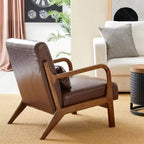 Poltrona accent Mid-Century Modern in similpelle con struttura in legno di gomma noce, colore caffè - Glitzhome: Bassa, rivestimento in PU