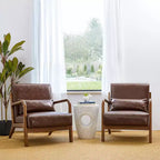 Poltrona accent Mid-Century Modern in similpelle con struttura in legno di gomma noce, colore caffè - Glitzhome: Bassa, rivestimento in PU