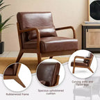 Poltrona accent Mid-Century Modern in similpelle con struttura in legno di gomma noce, colore caffè - Glitzhome: Bassa, rivestimento in PU