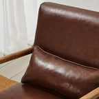 Poltrona accent Mid-Century Modern in similpelle con struttura in legno di gomma noce, colore caffè - Glitzhome: Bassa, rivestimento in PU
