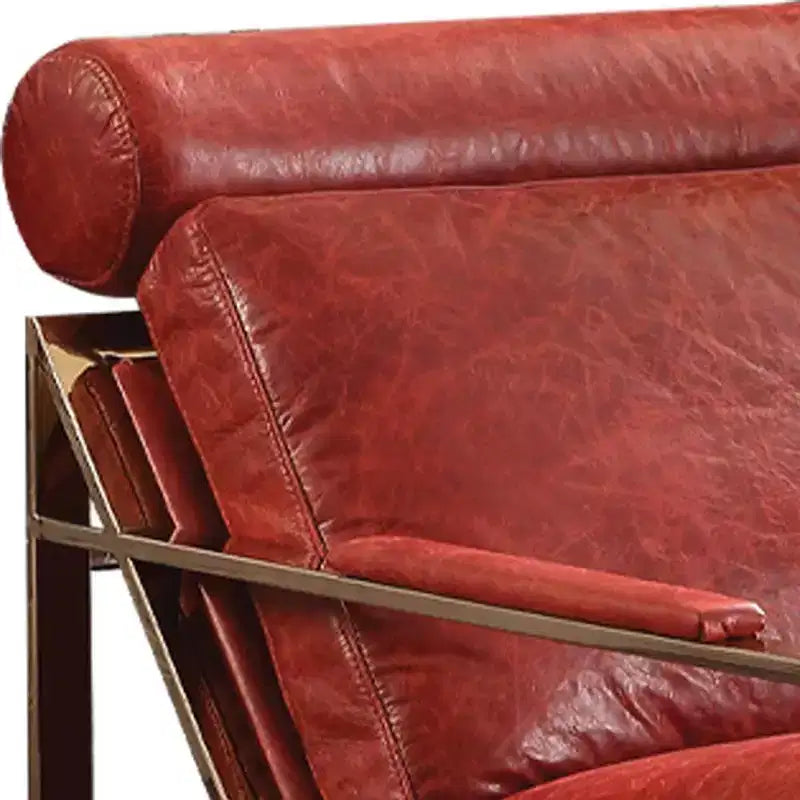 Acme Furniture 29" Quinto Accent Chair Antique Red Top Grain Leather/Stainless Steel: No Assembly, 60 Day Warranty