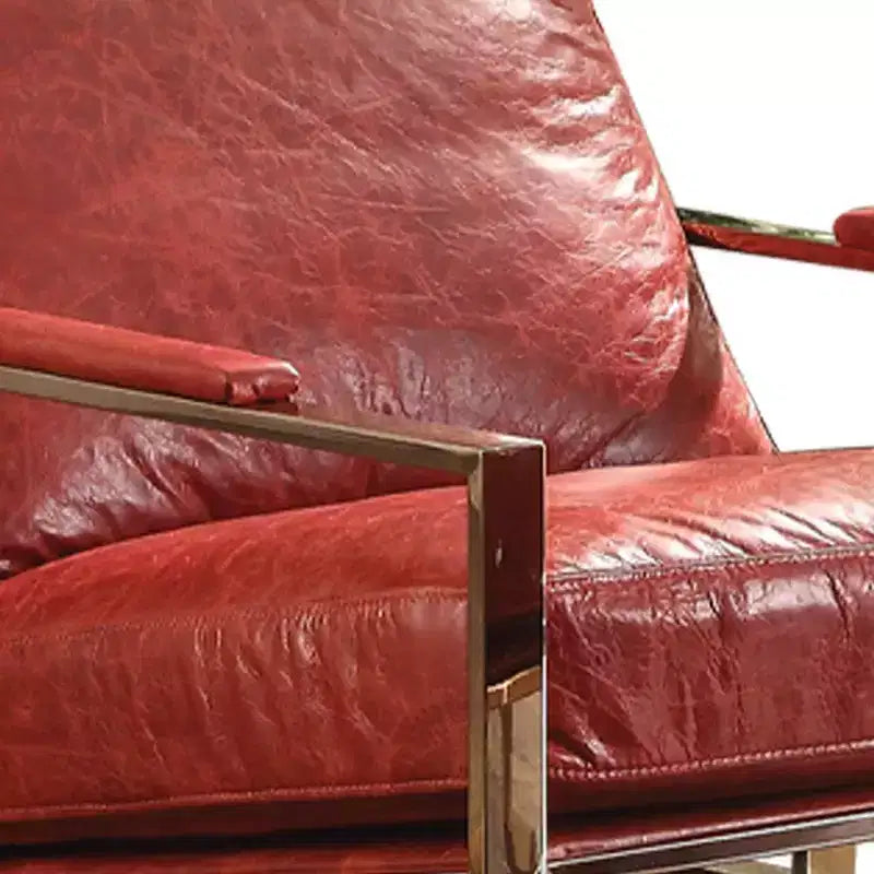 Acme Furniture 29" Quinto Accent Chair Antique Red Top Grain Leather/Stainless Steel: No Assembly, 60 Day Warranty