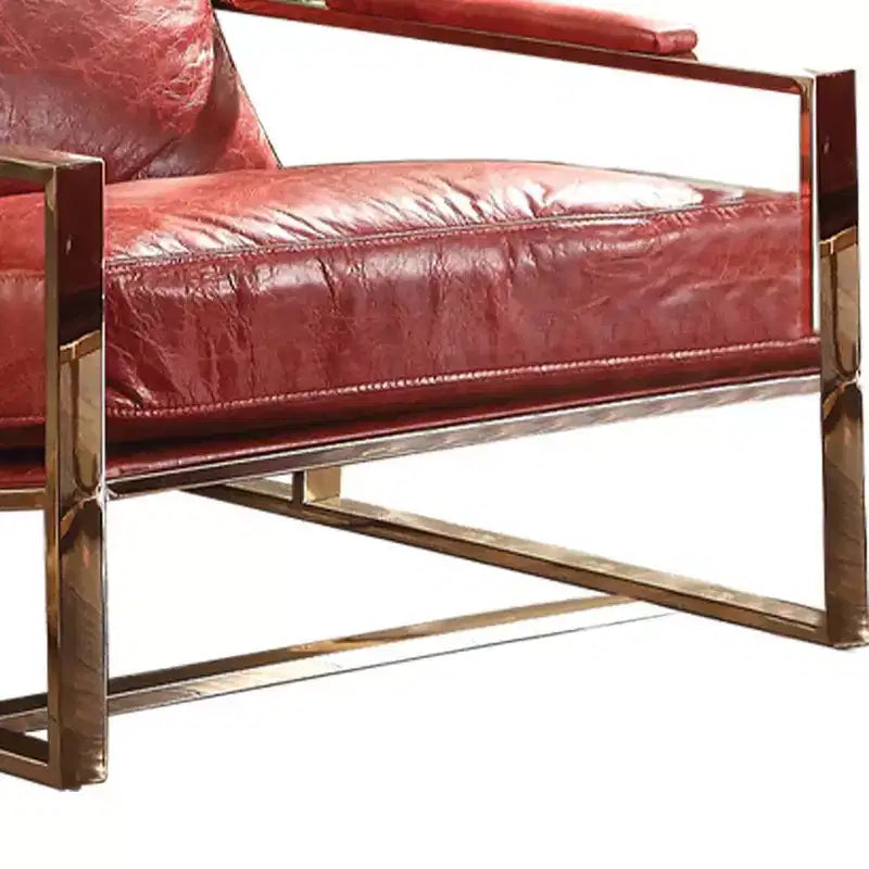 Acme Furniture 29" Quinto Accent Chair Antique Red Top Grain Leather/Stainless Steel: No Assembly, 60 Day Warranty