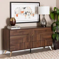 Baxton Studio Graceland Wood 6 Drawer Dresser Walnut Brown/Gold: Mid-Century Storage, Angled Legs