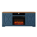 Festivo 70" Farmhouse TV Stand for TVs up to 75" with Electric Fireplace Navy : Entertainment Center, Media Console