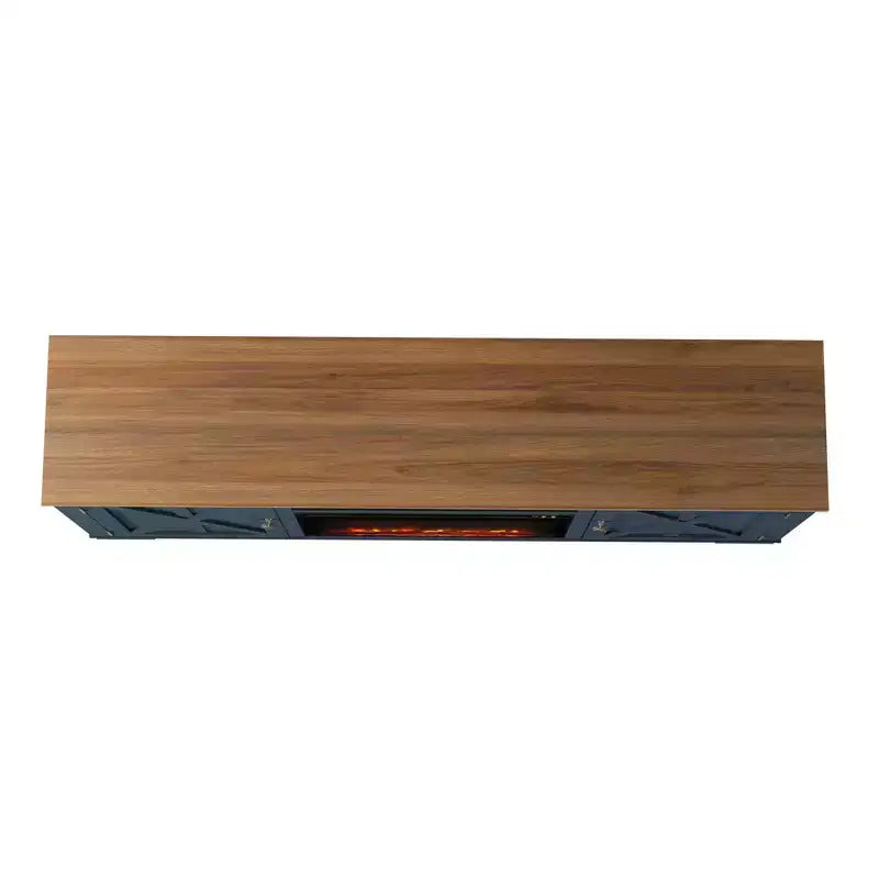 Festivo 70" Farmhouse TV Stand for TVs up to 75" with Electric Fireplace Navy : Entertainment Center, Media Console