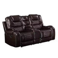 78" Braylon Active Sitting Chair Brown PU - Acme Furniture: Loveseat with Console & Cup Holders