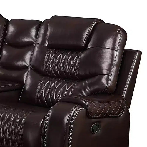 78" Braylon Active Sitting Chair Brown PU - Acme Furniture: Loveseat with Console & Cup Holders
