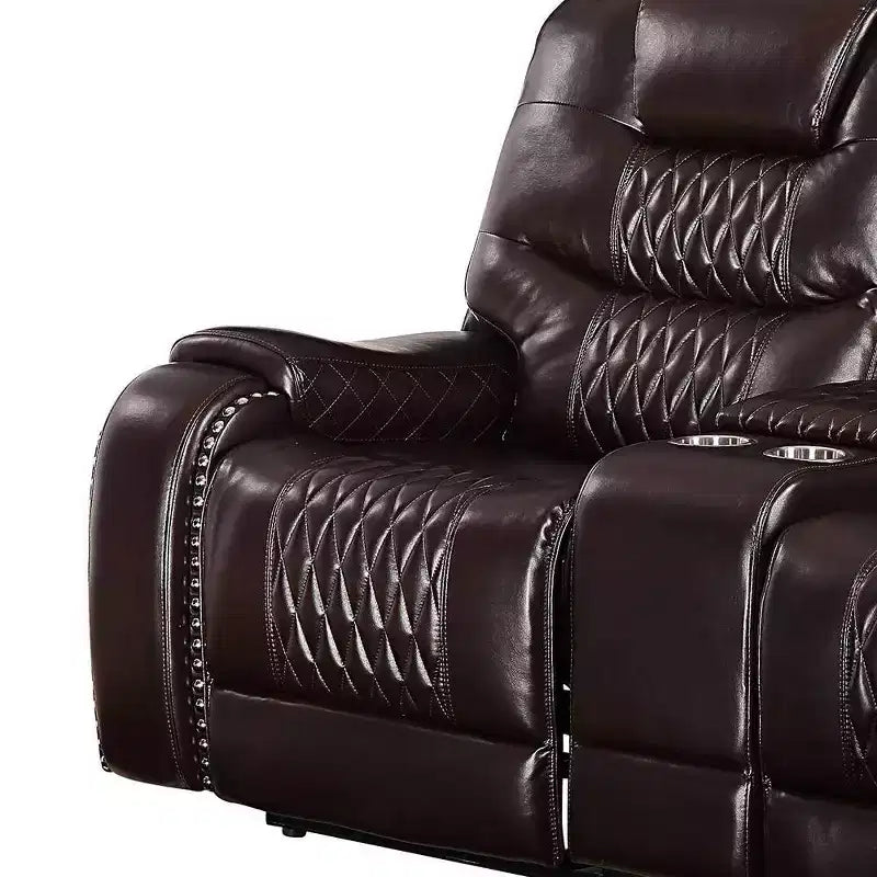 78" Braylon Active Sitting Chair Brown PU - Acme Furniture: Loveseat with Console & Cup Holders