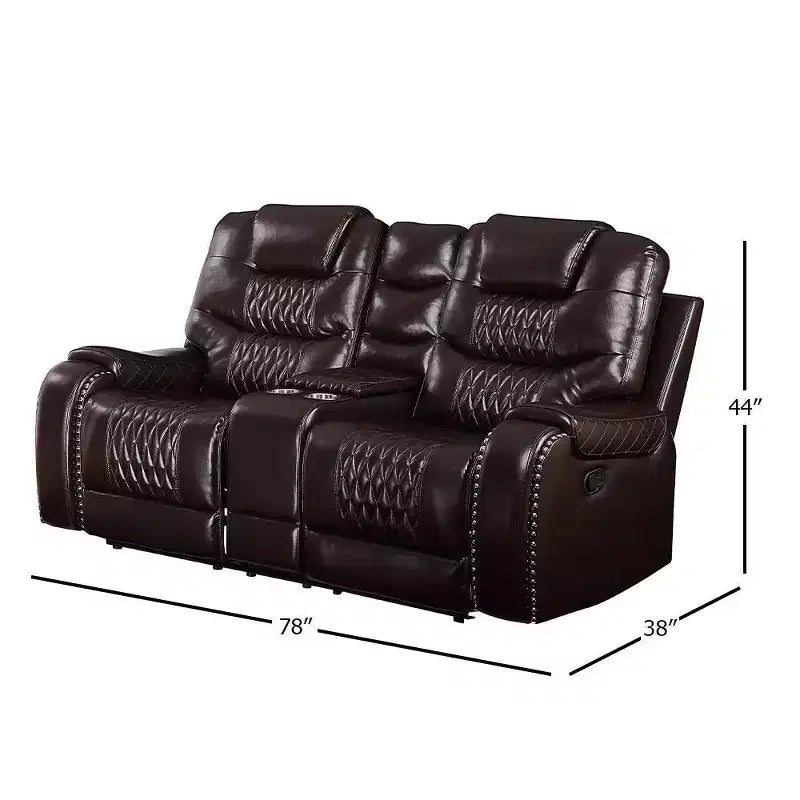78" Braylon Active Sitting Chair Brown PU - Acme Furniture: Loveseat with Console & Cup Holders