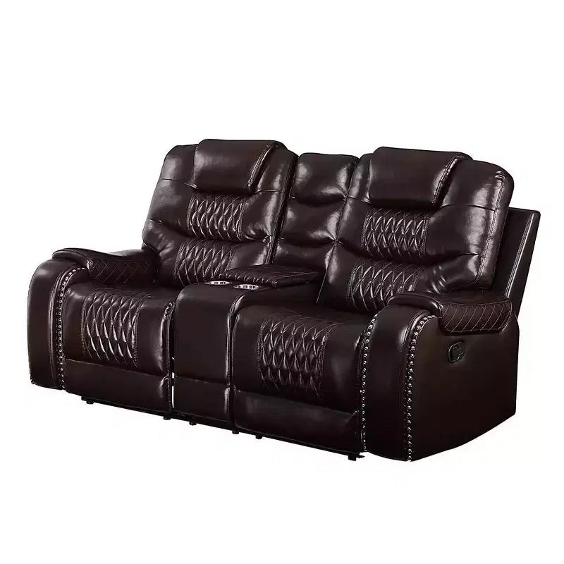 78" Braylon Active Sitting Chair Brown PU - Acme Furniture: Loveseat with Console & Cup Holders