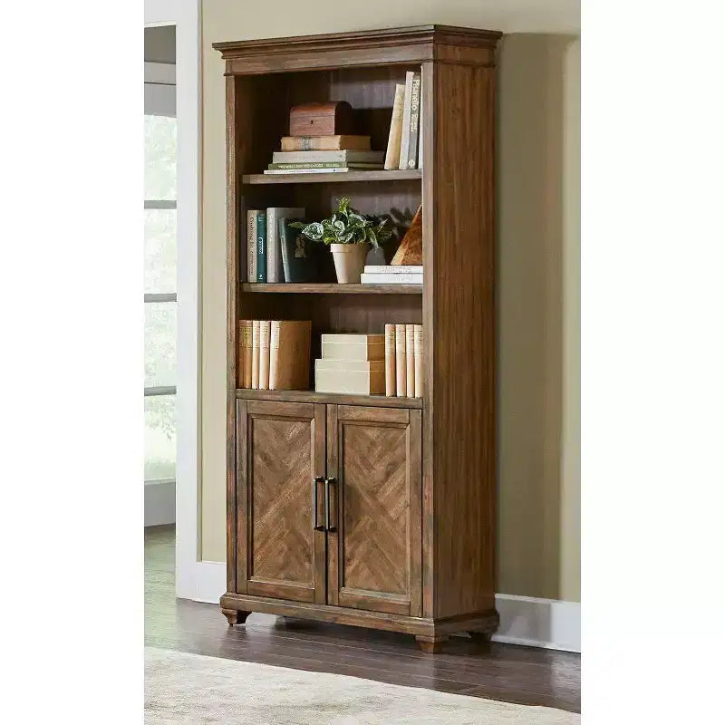 74" Porter Traditional Wood Bookcase With Doors Brown - Martin Furniture