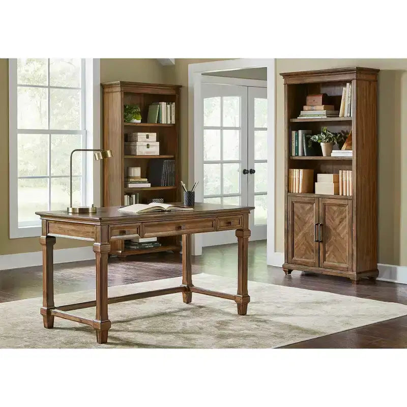 74" Porter Traditional Wood Bookcase With Doors Brown - Martin Furniture