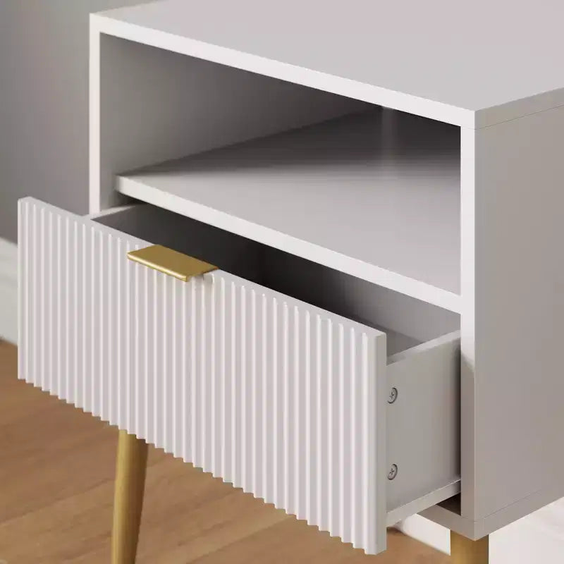 Nathan James Jacklyn Wood Fluted Nightstand with Drawer White: Modern Bedside Table, Laminate Surface