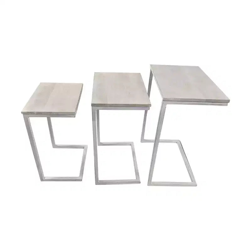 Carolina Living Addison Nesting Table Set Whitewash: Solid Mango Wood, Iron Frame, 3-Piece