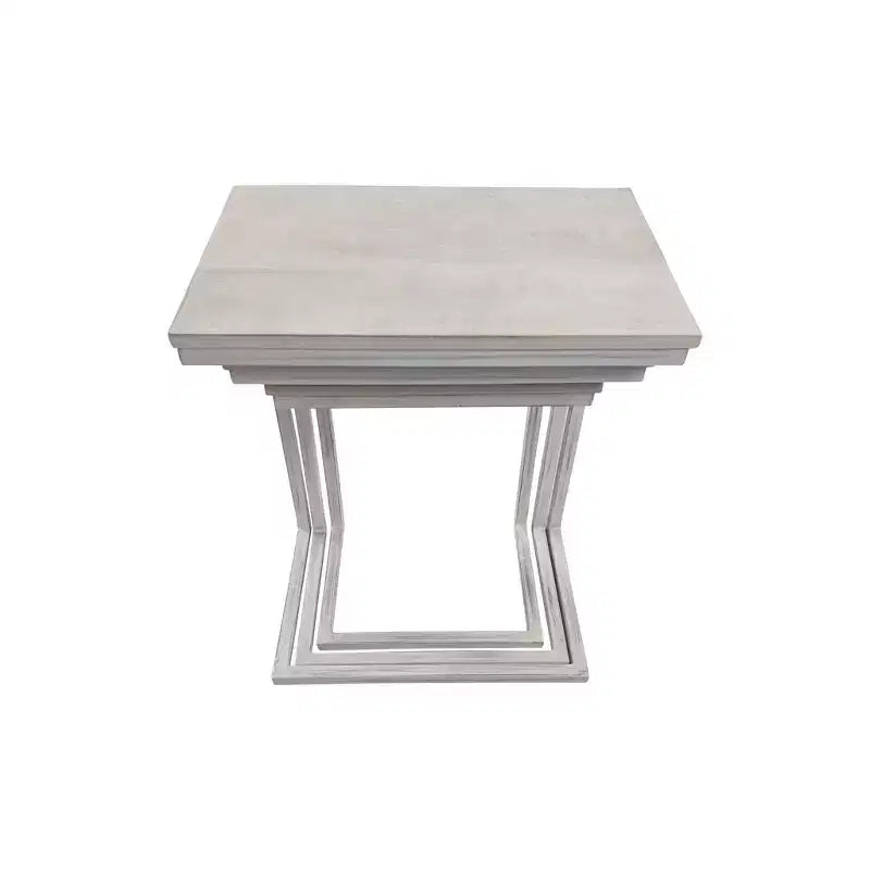 Carolina Living Addison Nesting Table Set Whitewash: Solid Mango Wood, Iron Frame, 3-Piece
