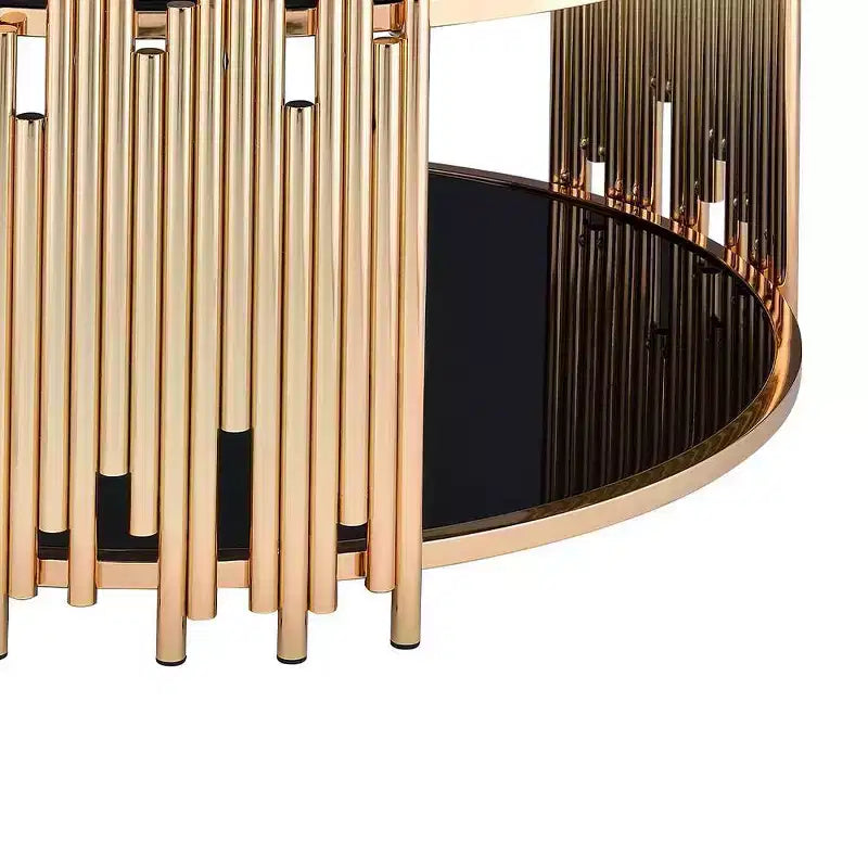 37" Tanquin Coffee Table Black Glass and Gold Finish - Acme Furniture: Round Pedestal, Tempered Glass, Open Shelf