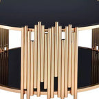Tavolino da caffè Tanquin da 37" con ripiano in vetro nero e finitura oro - Acme Furniture: Base rotonda, Vetro temperato, Ripiano aperto