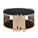 Tavolino da caffè Tanquin da 37" con ripiano in vetro nero e finitura oro - Acme Furniture: Base rotonda, Vetro temperato, Ripiano aperto