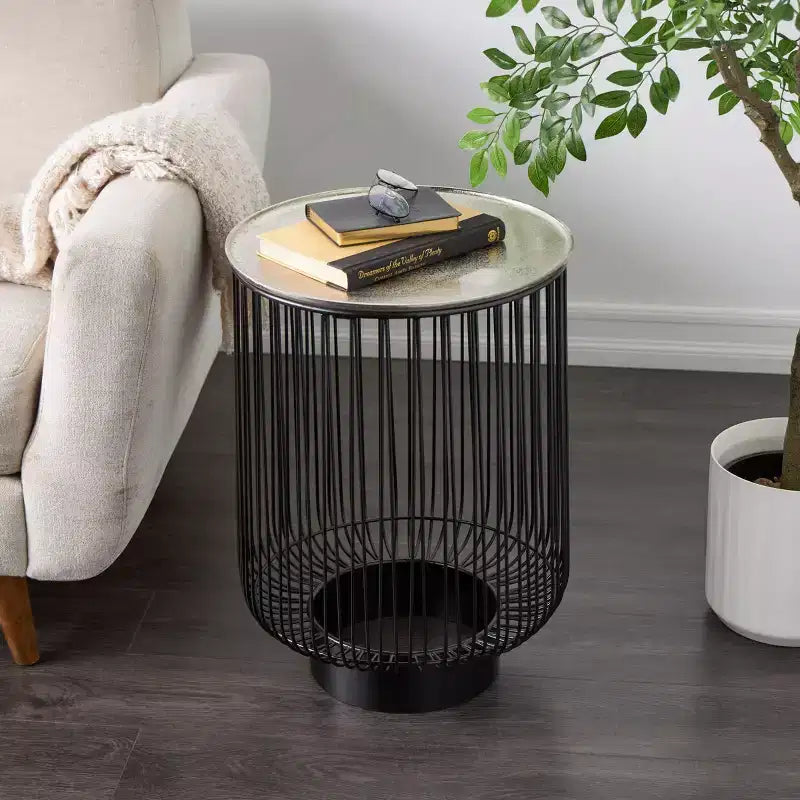 Olivia & May Metal Geometric Open Frame Wire Accent Table: No Assembly, Indoor Use, Made in India