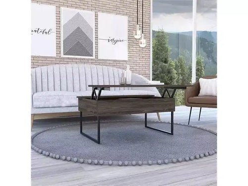 Tavolino Bari Noce Scuro - : Piano Sollevabile, Contenitore Nascosto, Design Moderno