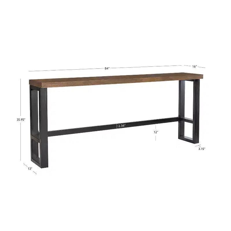 Tavolo da bar divano Tormo Hand Distressed Nero/Finitura noce medio/Bianco - Powell: Consolle industriale moderna con struttura in metallo