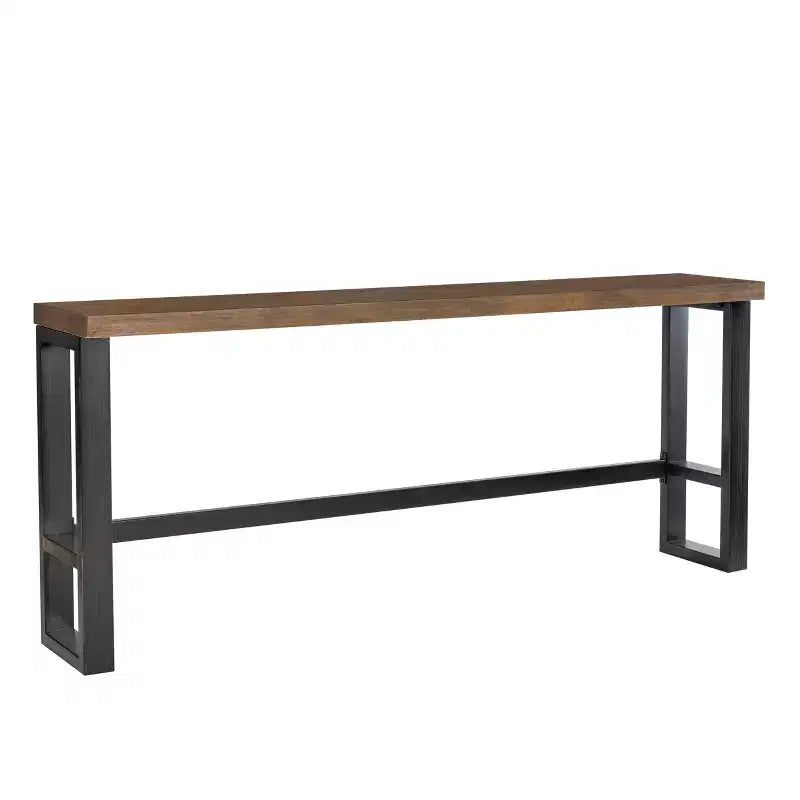 Tavolo da bar divano Tormo Hand Distressed Nero/Finitura noce medio/Bianco - Powell: Consolle industriale moderna con struttura in metallo