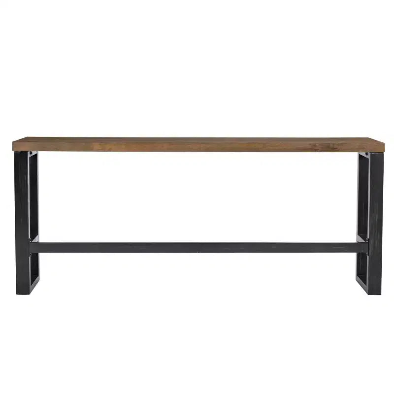 Tavolo da bar divano Tormo Hand Distressed Nero/Finitura noce medio/Bianco - Powell: Consolle industriale moderna con struttura in metallo