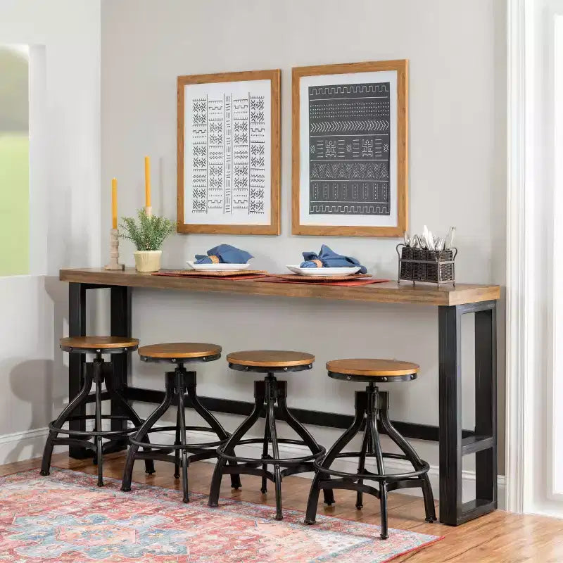 Tavolo da bar divano Tormo Hand Distressed Nero/Finitura noce medio/Bianco - Powell: Consolle industriale moderna con struttura in metallo