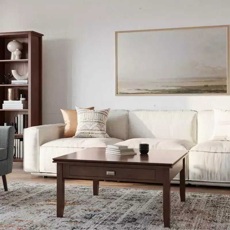 Stratford Square Coffee Table Russet Brown - Wyndenhall: Transitional Wood Composite, Storage Drawers, 36" Square