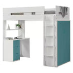 Acme Furniture 78" Letto a soppalco Nerice Letto a soppalco e a castello Bianco e verde acqua: Un letto singolo sopra l'altro, struttura in legno, montaggio senza attrezzi