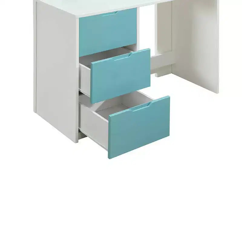 Acme Furniture 78" Letto a soppalco Nerice Letto a soppalco e a castello Bianco e verde acqua: Un letto singolo sopra l'altro, struttura in legno, montaggio senza attrezzi