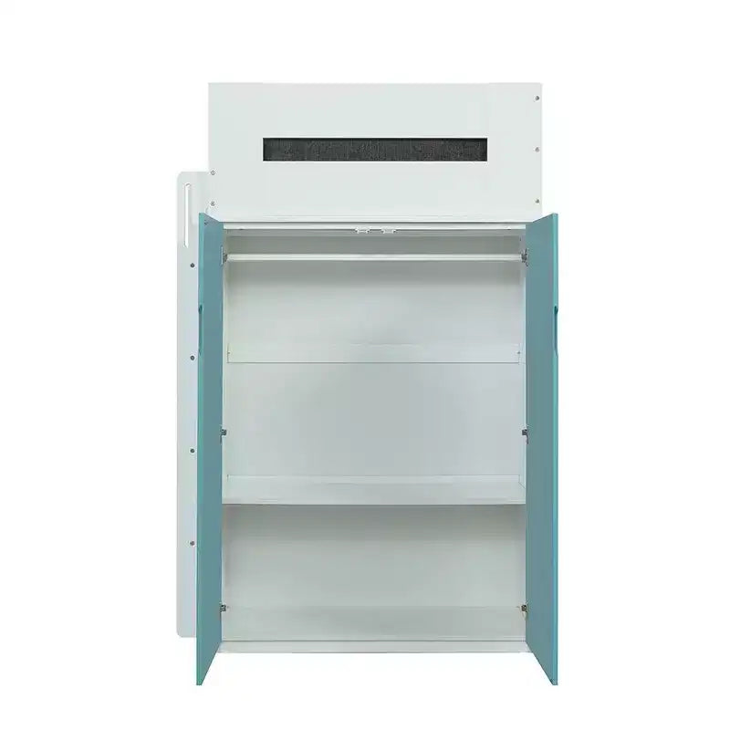 Acme Furniture 78" Letto a soppalco Nerice Letto a soppalco e a castello Bianco e verde acqua: Un letto singolo sopra l'altro, struttura in legno, montaggio senza attrezzi