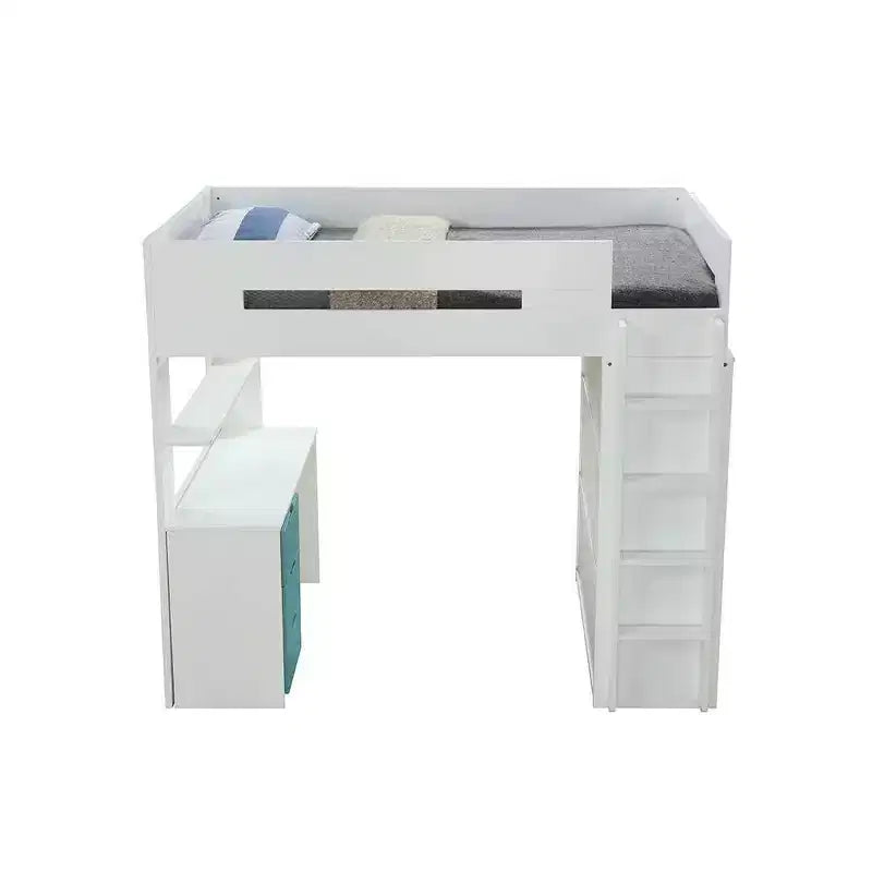 Acme Furniture 78" Letto a soppalco Nerice Letto a soppalco e a castello Bianco e verde acqua: Un letto singolo sopra l'altro, struttura in legno, montaggio senza attrezzi