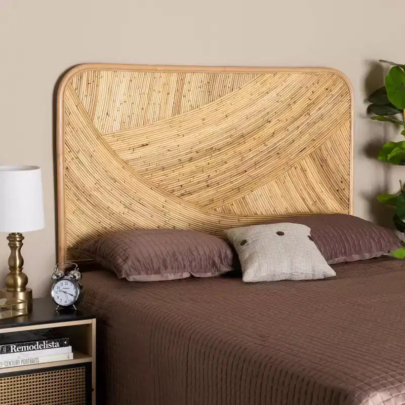 Queen Delphi Rattan Standalone Headboard Natural Brown - Baxton Studio: Bohemian Craftsmanship, No Mounting Required