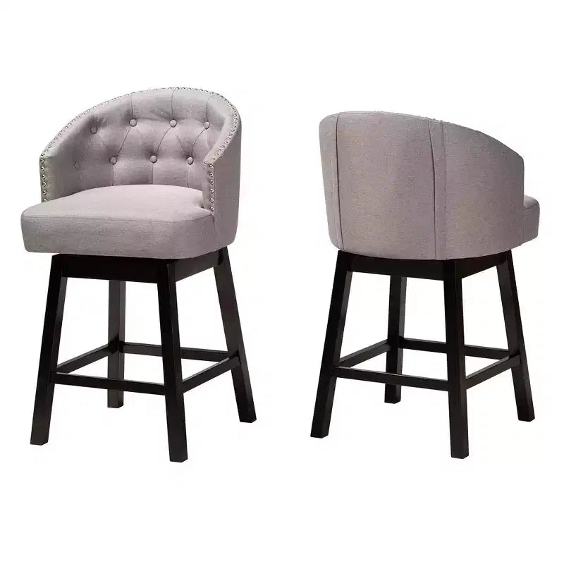 2pc Theron Fabric and Wood Swivel Counter Stool Set - Baxton Studio