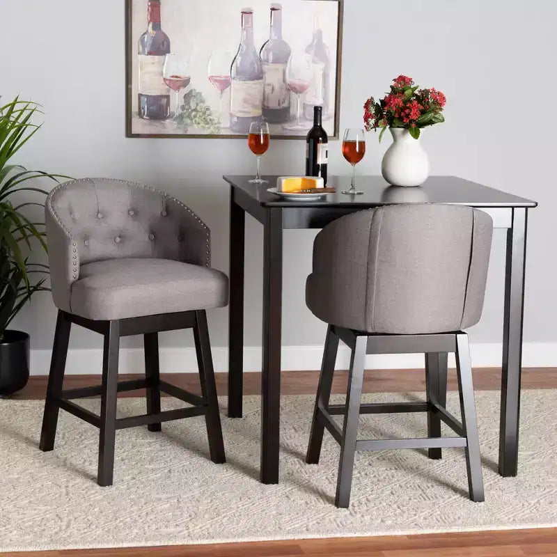2pc Theron Fabric and Wood Swivel Counter Stool Set - Baxton Studio